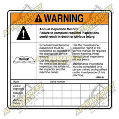 Decal Kit Fits Genie 52865 B WARNING ANNUAL INSPECTION RECORD - 3M VINYL!