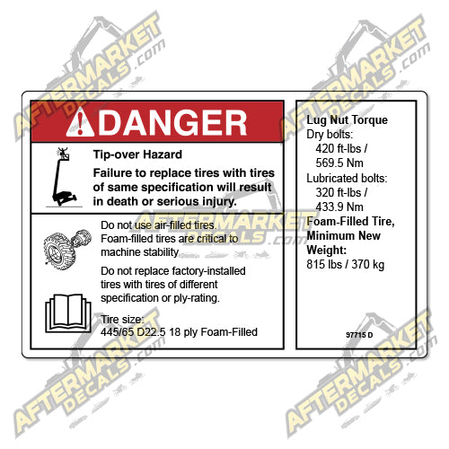Decal Kit Fits Genie 97715 D DANGER NOTICE TIRE SPECS- 3M VINYL!