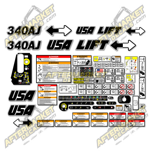 USA Decal Kit Fits JLG 340AJ Boom Lift - 3M VINYL!