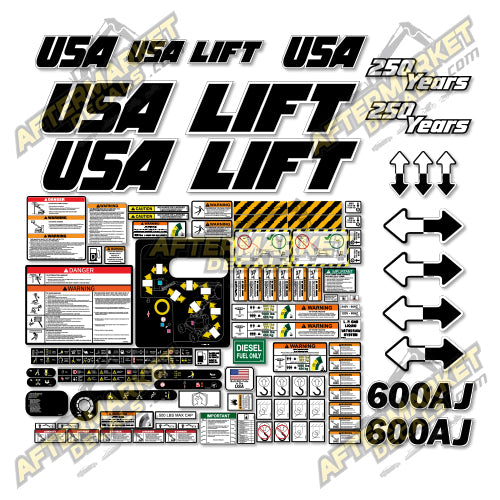 USA Decal Kit Fits JLG 600AJ Boom Lift - 3M VINYL!